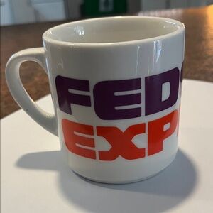 Federal Express vintage coffee mug purple orange spell out white retro graphic